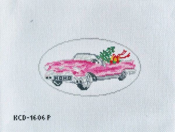 Variation #15036 of Pink Christmas Cadillac Ornament 5 3/8″ x 3 1/8″ 18 Mesh