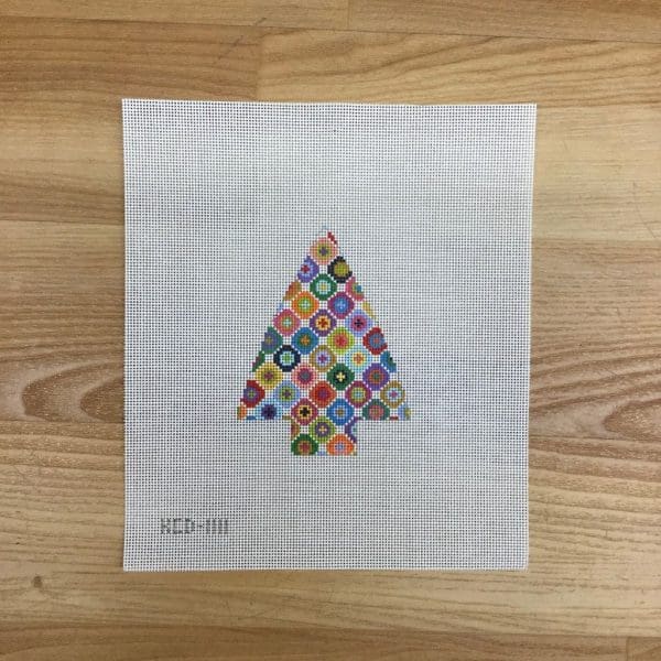 Tree with Multicolored Dots- 3 1/2" X 4 1/4" 18 Mesh