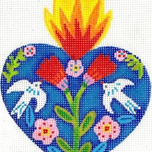 Milagro Heart with Doves - 4" x 5.75" - 18 Mesh