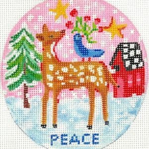 "Peace" Deer, Bird, and Red House with Sky - 4" x 5.75" - 18 Mesh