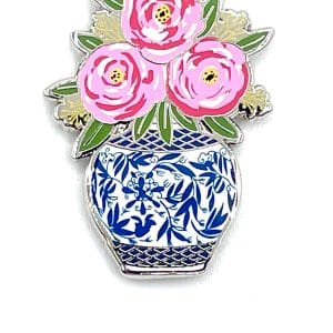 Pink Flowers in Blue Vase- 1 1/8" x 1 5/8"