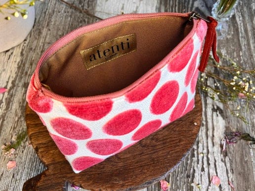 Elegant Rose Pink Polka-Dot Velvet Accessories Pouch Clutch - Image 2