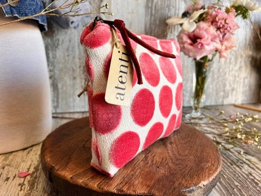 Elegant Rose Pink Polka-Dot Velvet Accessories Pouch Clutch - Image 3