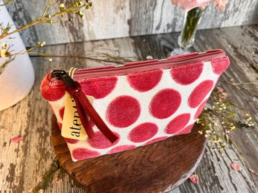 Elegant Rose Pink Polka-Dot Velvet Accessories Pouch Clutch - Image 4