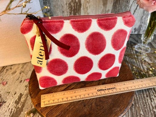 Elegant Rose Pink Polka-Dot Velvet Accessories Pouch Clutch - Image 5