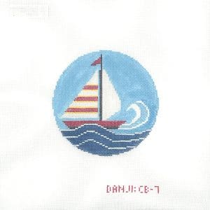 CB-07 Sailboat Ornament 4″ circle, 18 Mesh