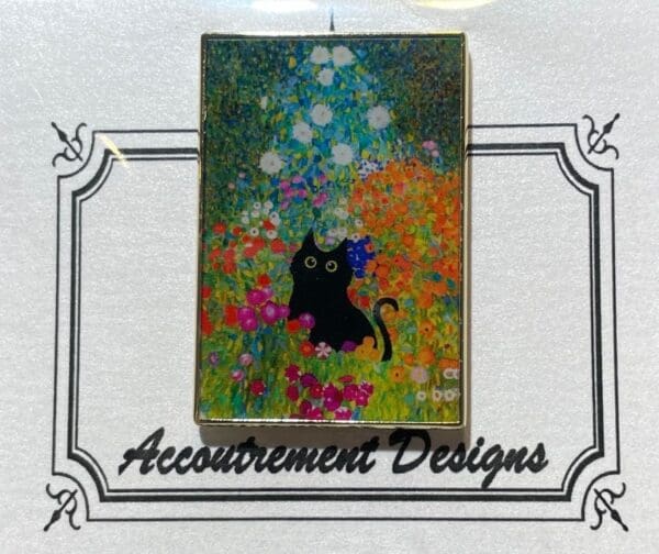 Black Cat Among Flowers- 1 1/8 x 1 5/8"
