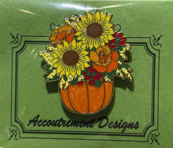 Fall Flowers in a Pumkin- 1 3/8" x 1 1/2"