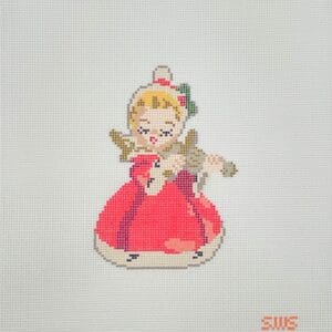 Vintage Ceramic Christmas Angel with Violin 3 x 4.5" 18 mesh