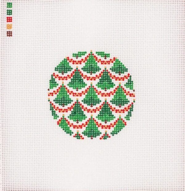 Bargello Christmas Tree Ornament- 3 3/4" Round-13 mesh