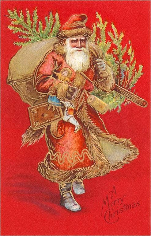 Magnet MC-74 A Merry Christmas, Santa Carrying Tree